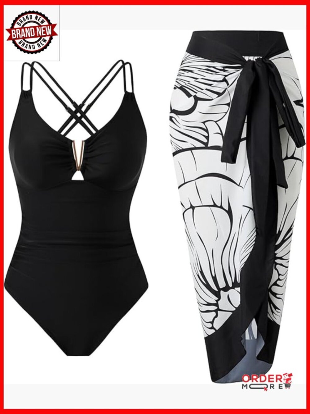 Tummy Control One Piece Swimsuit with Wrap Skirt Cover Up